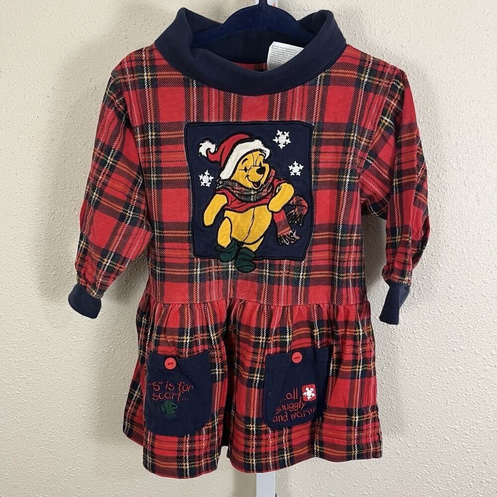 The Disney Store Vintage 90s Winnie the Pooh Christmas Plaid Dress 18M